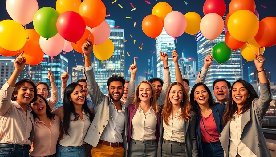 Celebrating professionals in a city, Investing in AI-driven financial strategies.