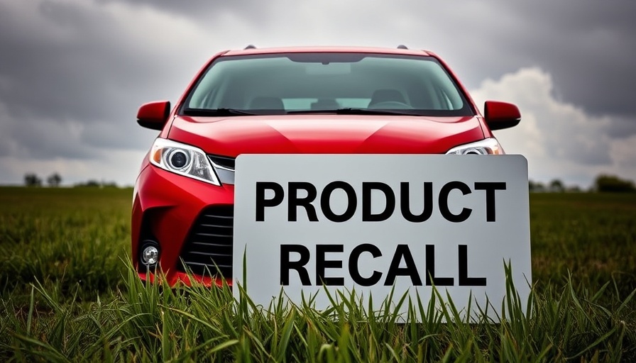 Toyota minivan with product recall sign in a grassy field.