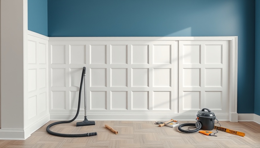 Home renovation scene with partially installed wainscoting and tools.