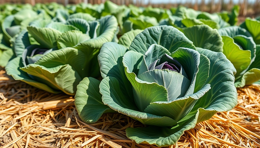 Cabbage plants in mulch demonstrating winter mulching benefits.