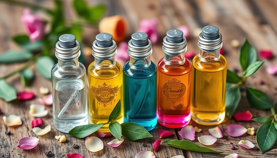 Custom essential oil perfume bottles with flower petals.