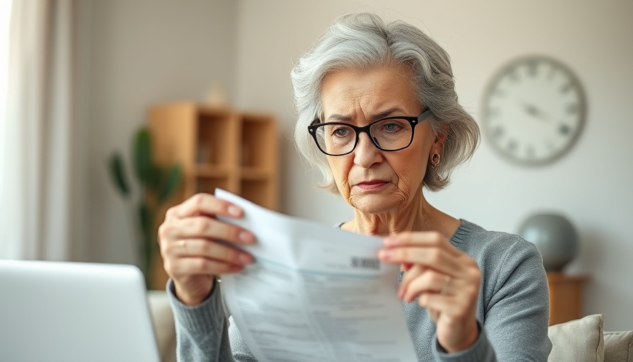 Concerned senior woman in debt trap with bills.
