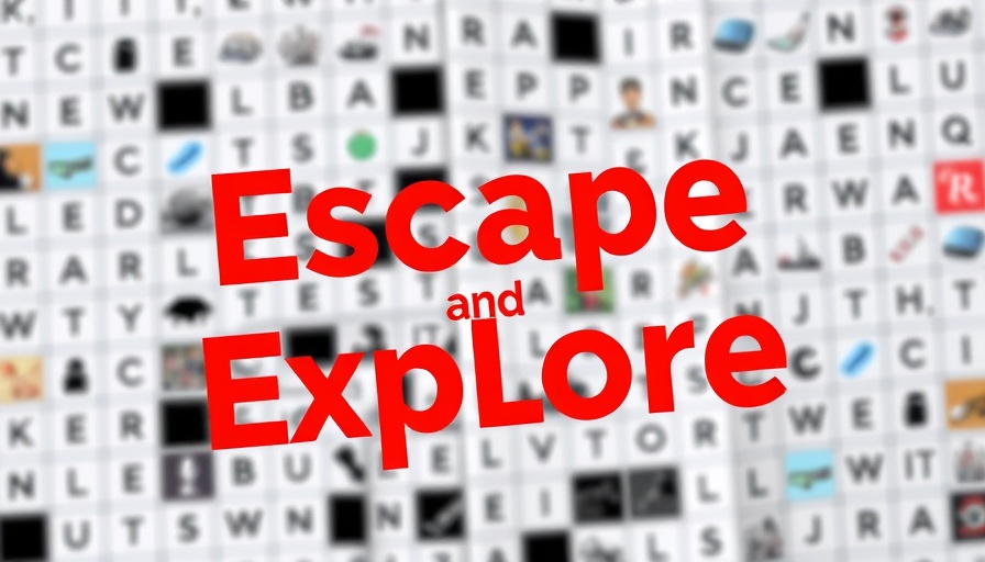 Crossword theme with 'Escape and Explore' text promoting senior living communities.