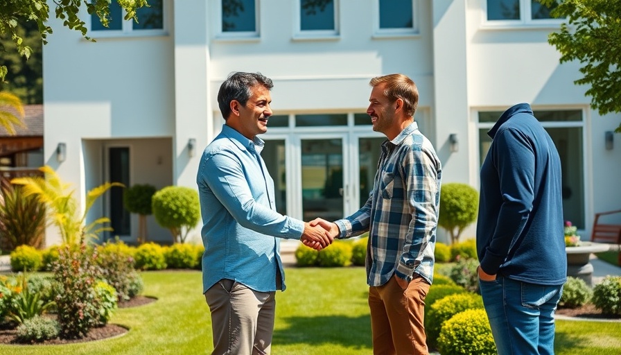 Casual handshake in front of modern house, illustrating what does a real estate agent do.