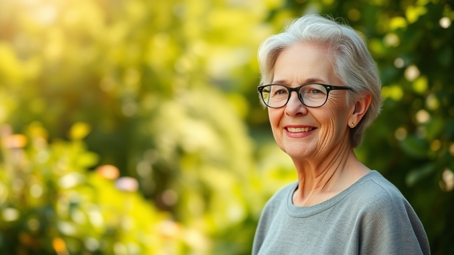 Smiling older adult woman outdoors, budget bill impact on older adults.