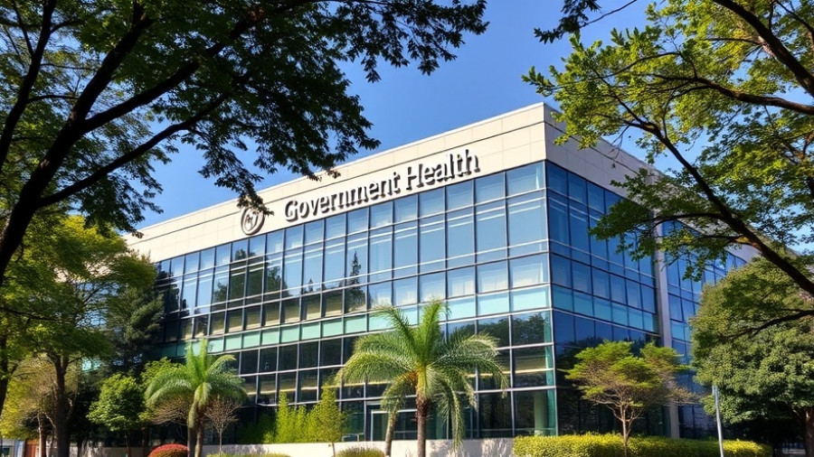 Government health building with signage, accurate vaccine information.