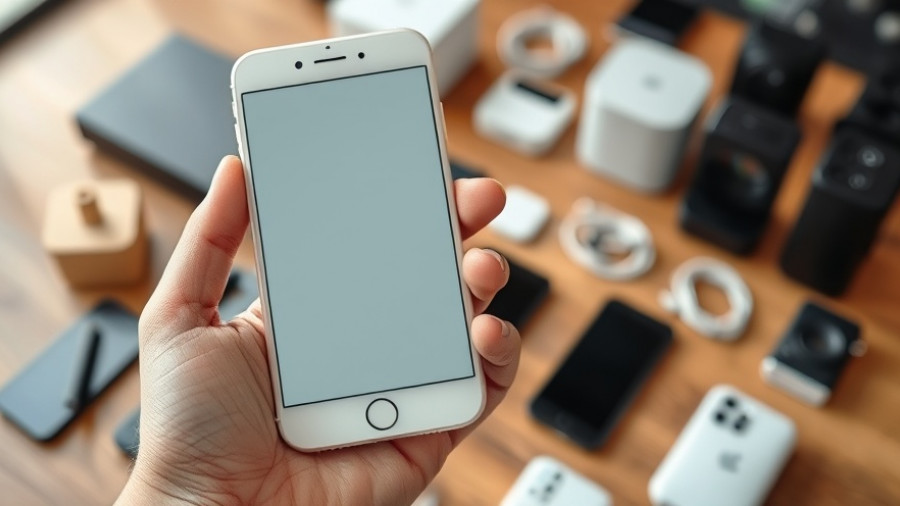 Hand holding last year's phone model in tech store for seniors