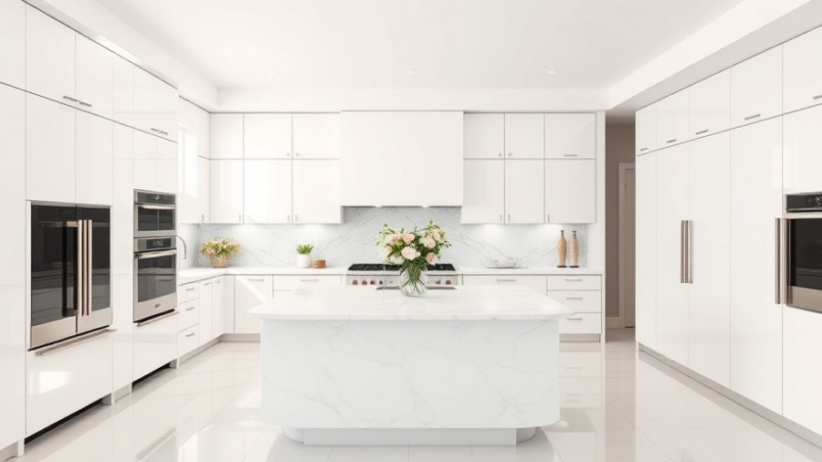 Modern kitchen with white cabinets and island, inclusions and exclusions in real estate.