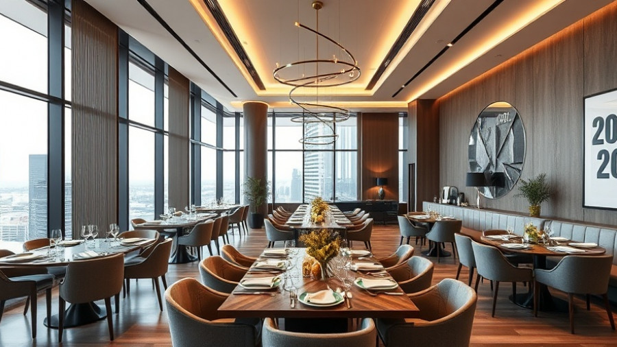 Sleek modern dining rooms, 2025 design trends, cityscape views.