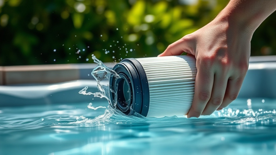 Close-up of removing a hot tub filter for winterizing.