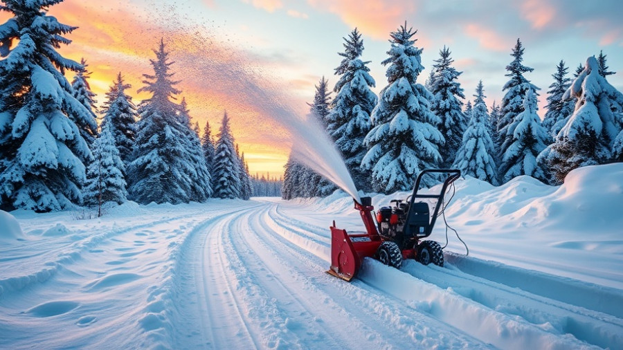 Best snow blowers clearing snow at sunset in a vibrant winter landscape.