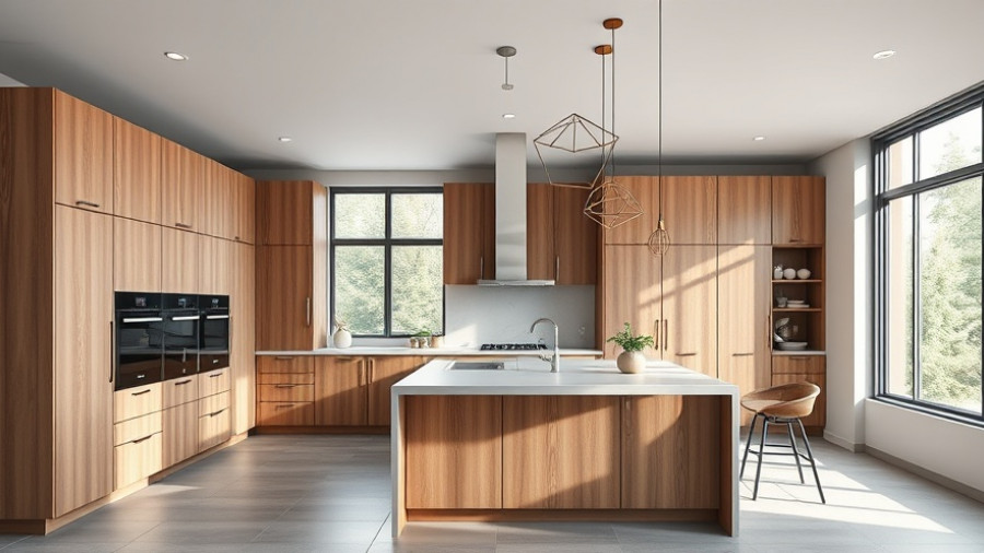 Modern modular kitchen design 2025 with wooden cabinets and central island.