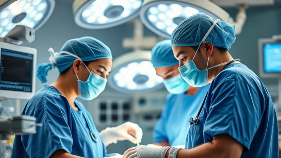 Medical team performing surgery with monitoring equipment in the hospital.