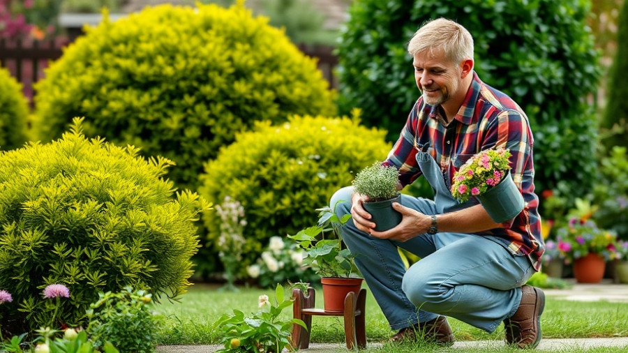 Garden enthusiast displaying plants, emphasizing why blueberries are the ultimate garden plant, surrounded by lush garden.