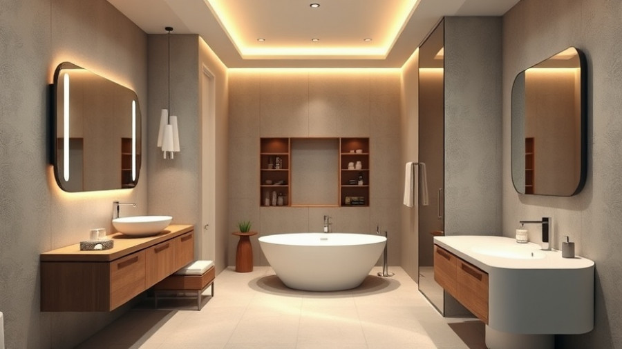 Modern small bathroom design ideas 2025 with elegant lighting and storage.