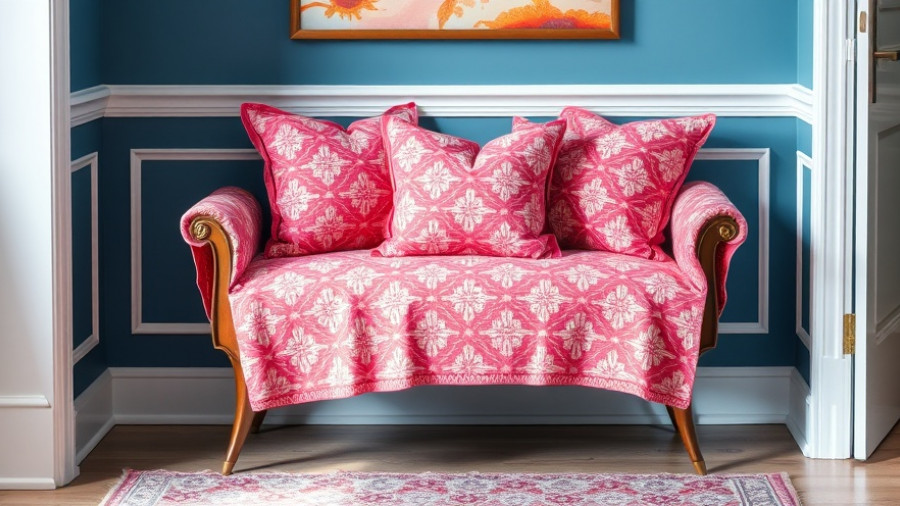 Foyer bench with colorful fabrics and pillows for decor inspiration.