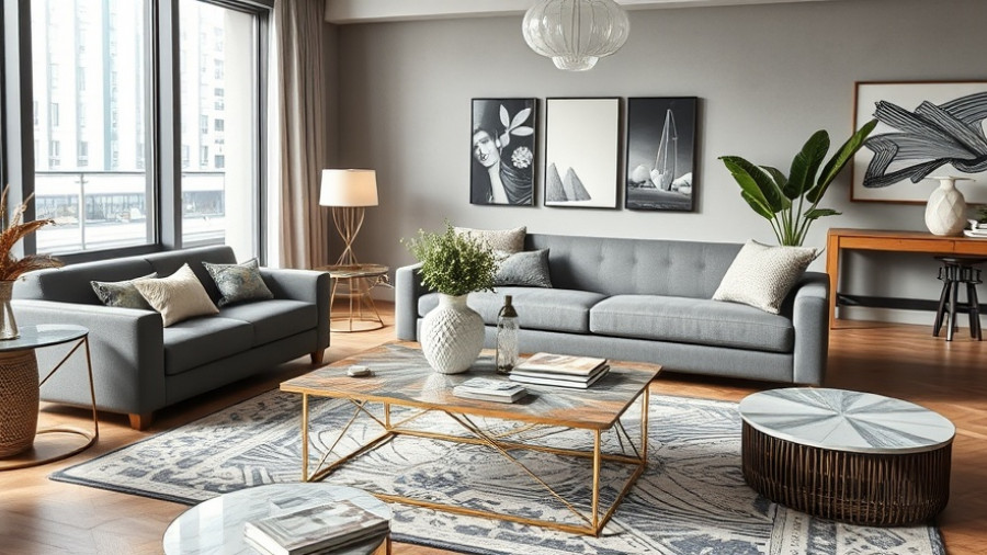 Modern coffee table styling ideas with diverse designs in urban setting.