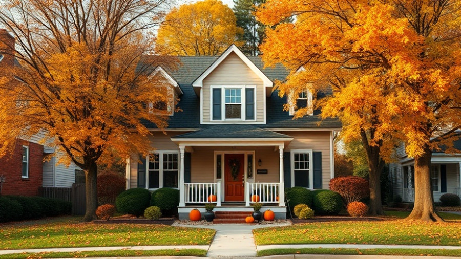 Charming suburban house surrounded by autumn foliage.
