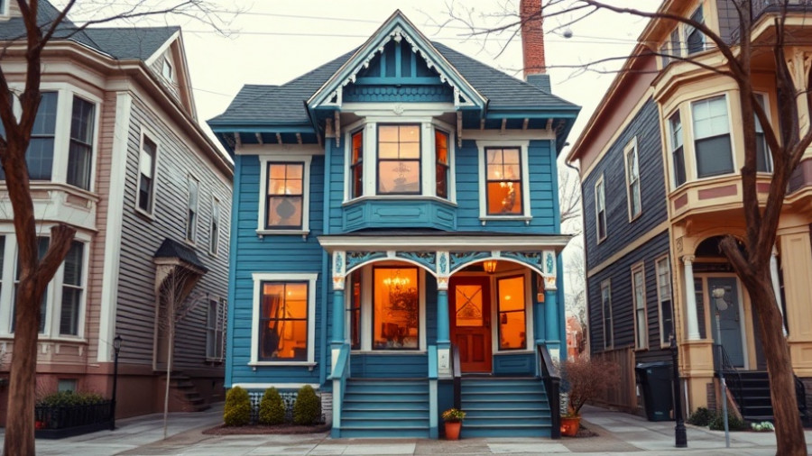 Charming blue Victorian house illustrating first-time home buying myths.