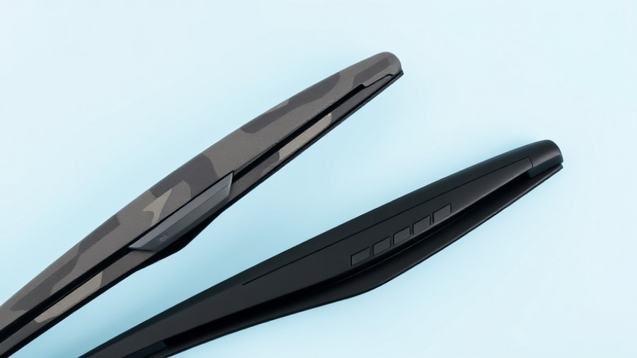 Winterizing wiper blades, modern design, on blue geometric background.