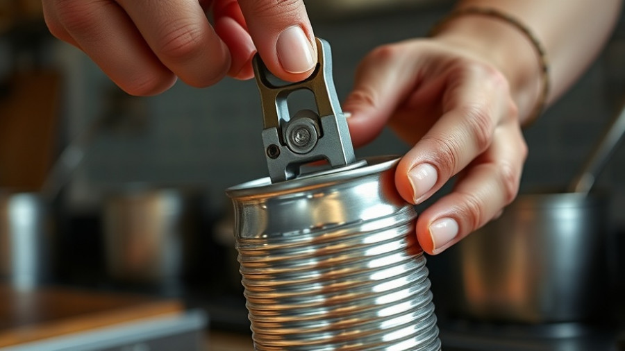 Detailed image of using a can opener correctly on a can.