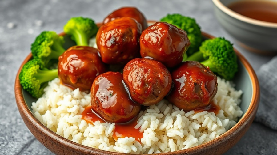 Easy dinner ideas: meatballs with rice and broccoli.