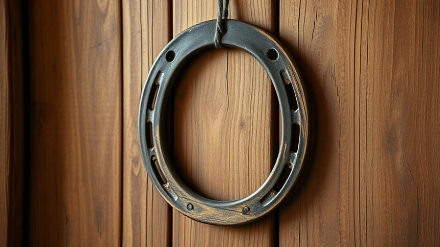 Horseshoe symbolism in home decor against rustic wooden door.