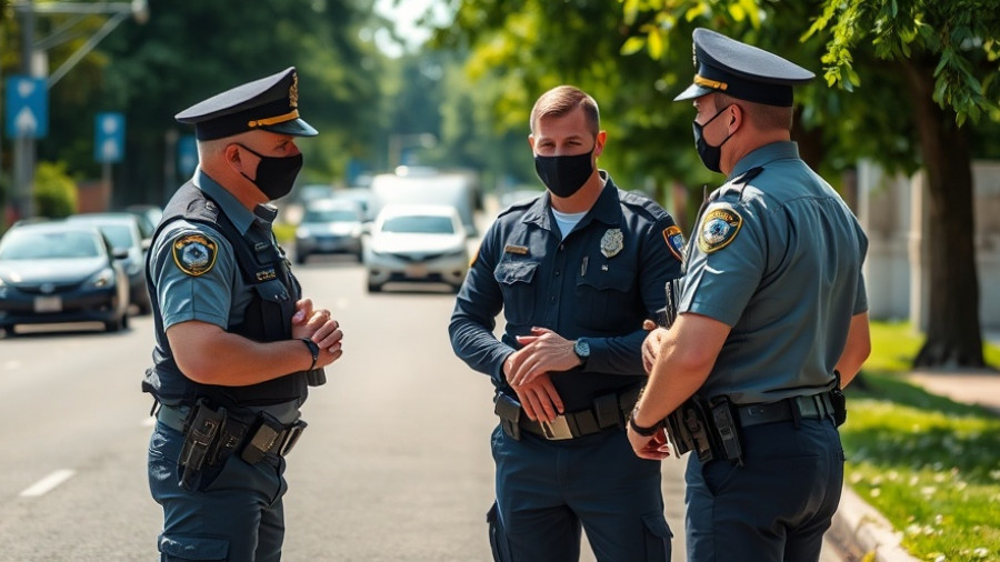 Police officers assist in post-accident stress recovery at roadside scene.