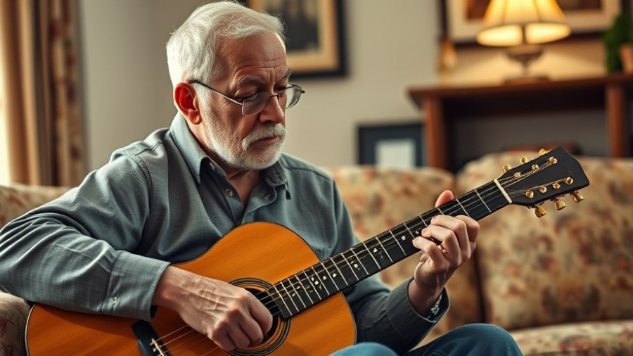 Senior couple facing retirement challenges; man plays guitar, woman reads.