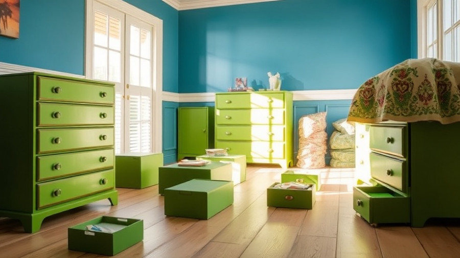 Green dresser makeover in progress with painted drawers.