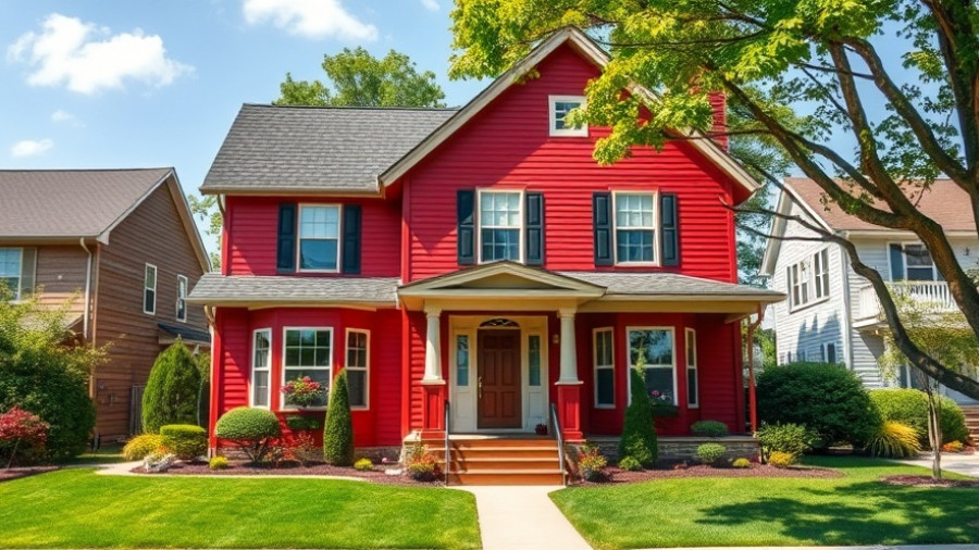 Charming red house in a suburban area, reflecting flat rate real estate agents.