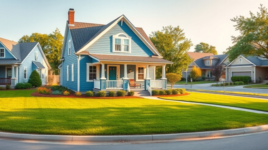 Charming blue house and lawn highlighting tax benefits of owning a home.