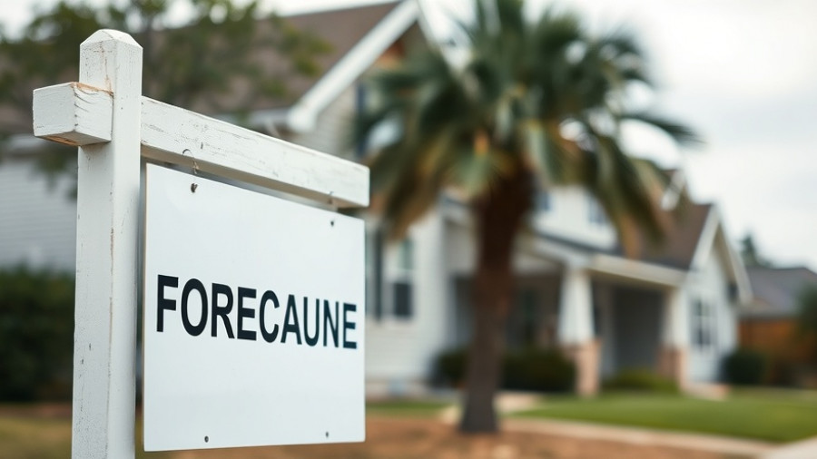 Foreclosure sign outdoors in a suburban area, buy a foreclosure with a VA loan.