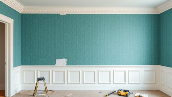 Issues with installing grasscloth wallpaper evident with visible seams and gaps.