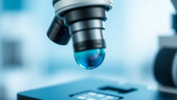 Macro image of microscope lens examining a slide, related to science misinformation.