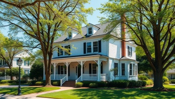 Colonial-style home surrounded by greenery, ideal for first-time home buying checklist.