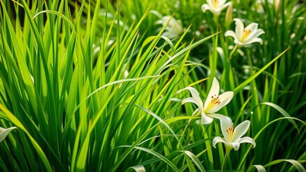 Lush zebra grass in a vibrant garden, soft daylight.