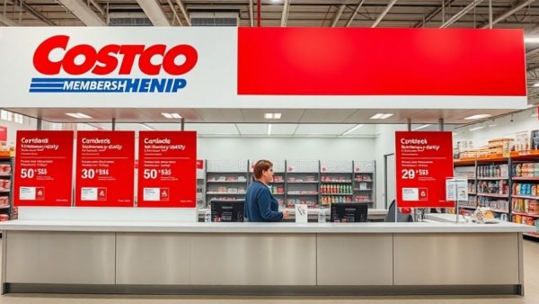 Costco membership desk showing membership levels and prices.