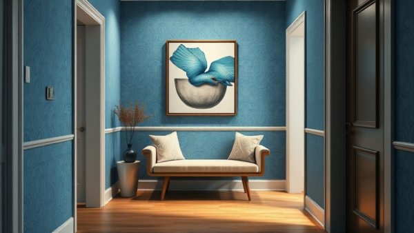 Stylish DIY foyer decor with wall art and bench setup.