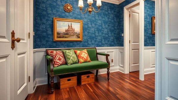 Hospital at Home concept with cozy hallway bench and decor.