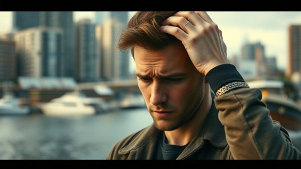 Young man with headache by waterfront, common triggers of headache.