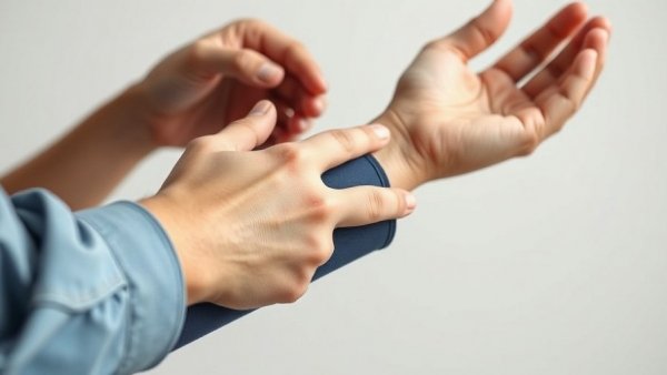 Person monitoring hypertension symptoms with blood pressure cuff.