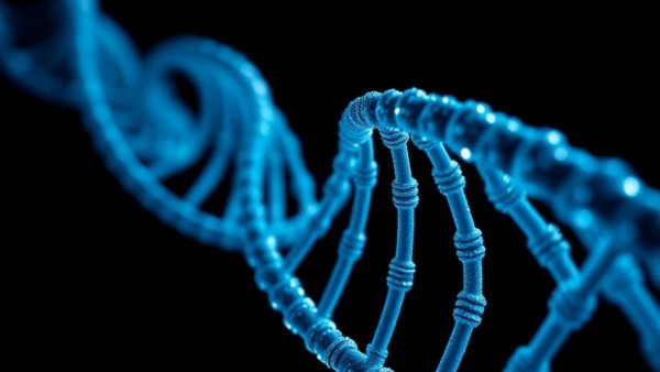 Close-up of a DNA helix symbolizing personalized medicine and gene editing.