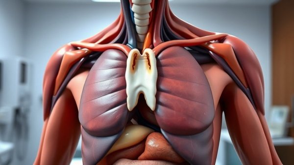 Detailed human anatomy model highlighting thyroid for hypothyroidism vs hyperthyroidism symptoms.