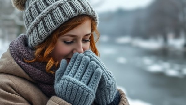Woman sneezing in winter, showcasing seasonal allergies and allergy symptoms.