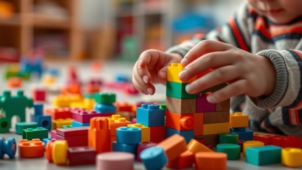 Child focused on building blocks, ADHD symptoms in kids context.