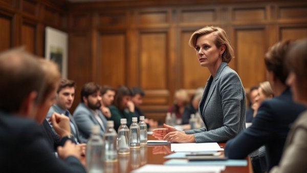 Focused speaker discussing AI chatbots and mental health in a conference setting.