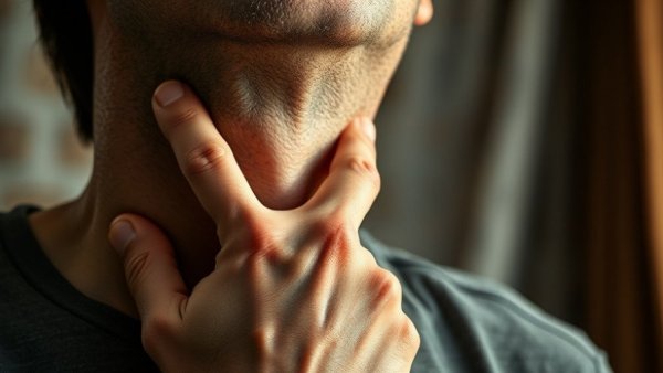 Man feeling neck discomfort, related to TREMFYA joint protection for psoriatic arthritis.