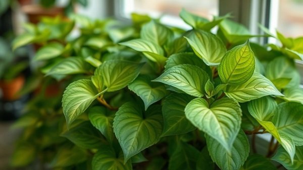 Healthy Arrowhead vine with variegated green leaves indoors.