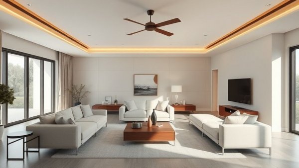 Modern minimalist living room design 2025 with sleek furniture.